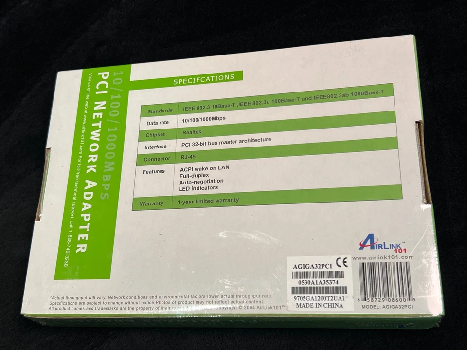 AirLink 101 Gigabit 10 / 100 / 1000 Mbps PCI 32 Bit Network Adapter -NEW SEALED! - Image 4 of 4