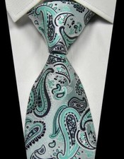 New Paisleys Turquoise Black 100 Silk Men's Tie Fashion Necktie 3.15'' 8CM 