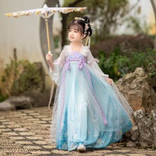 Girls Hanfu Embroidered Long Sleeve Dress Ancient Chinese Style Perform Dress