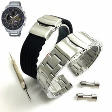 Steel  Silicone Replacement Watch Band Fits Casio Edifice ECB-900 ECB900DB-1C