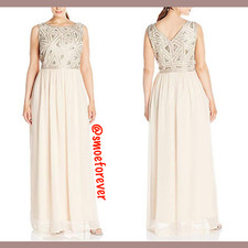 NWT Adrianna Papell Beaded Bodice A-Line Gown in Rose [ Plus Size 14W ] #M588