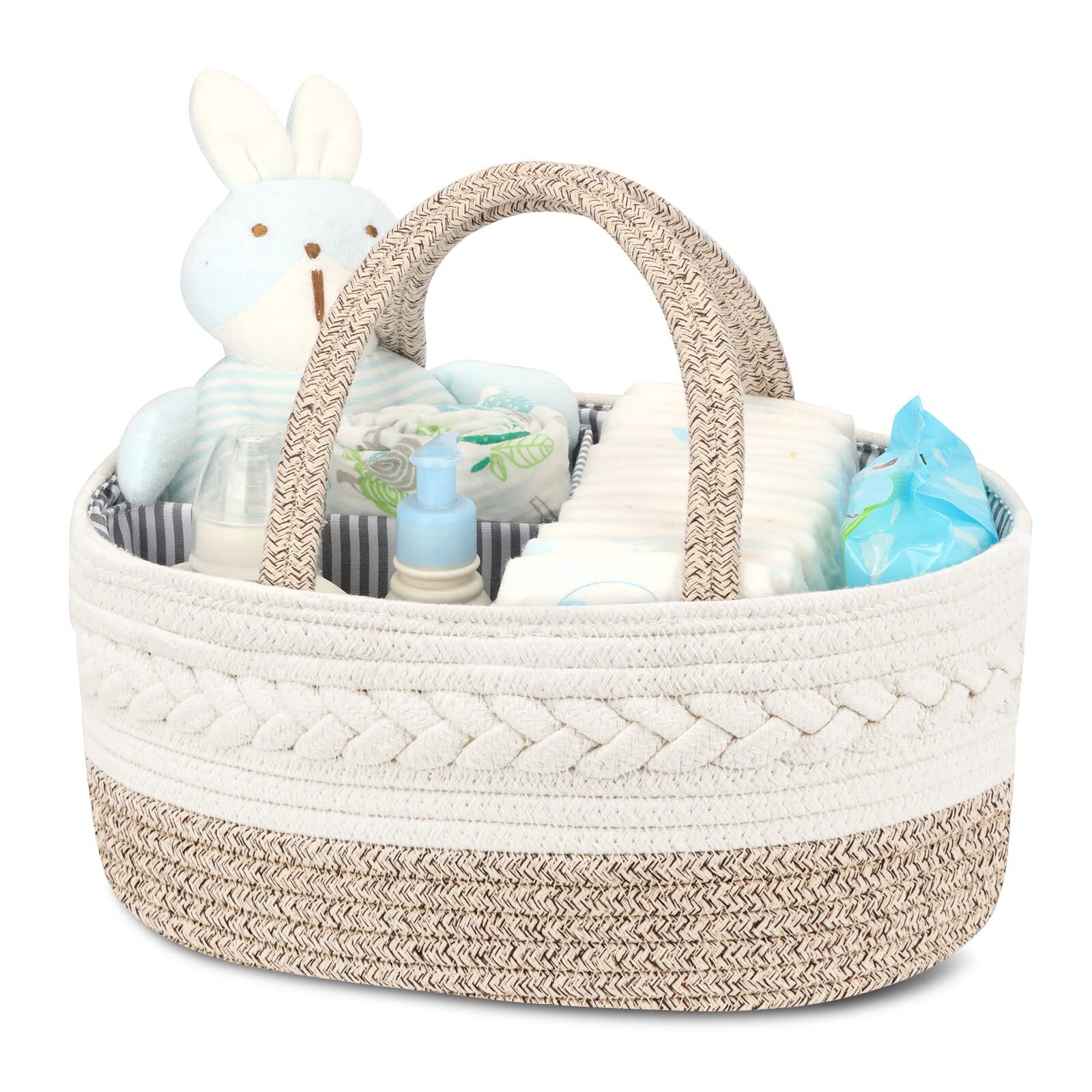 Diaper Caddy Organizer for Baby, Cotton Rope Baby Gift Basket, Portable Diape...