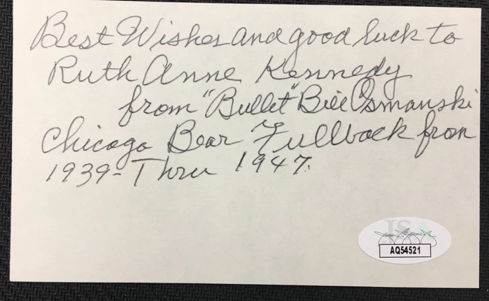 Bill Osmanski Signed 3x5 Card JSA w/COA "Bullet Bill" NFL Chicago Bears (d.'96)! - Image 2 of 4