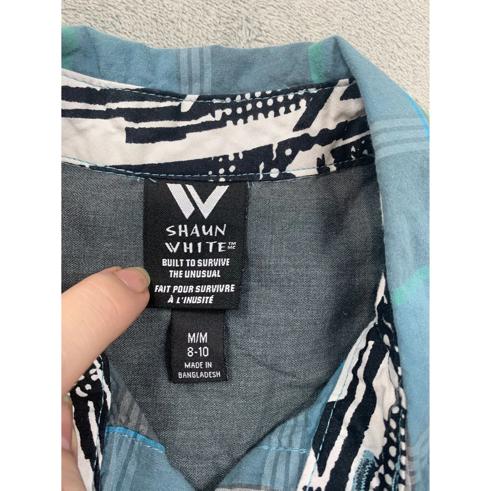 Camisa a Cuadros Shaun Blanca Niños Mediana 8-10 Azul/Verde Snowboarder Skater Foto 3 de 4