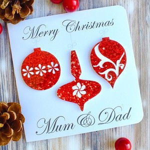 Buon Natale Alla Mamma.Buon Natale Mamma Dad Fatto A Mano Rosso Ninnoli Cartolina Di Natale Per I Genitori Ebay