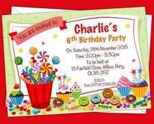 Personalised Kids, Children's Sweets Birthday Party Invitations Invites