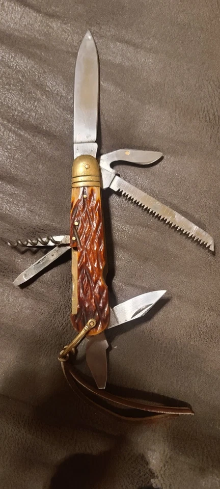 Винтажный редкий Ameike разведчик нож кости ручки 1890-19 - Изображение 2 из 4