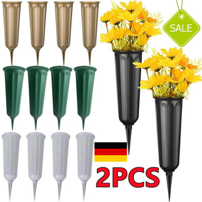 2x Grabvase Kunststoff | Grabschmuck Friedhofsvase mit Erdspieß | Grabsteckvase