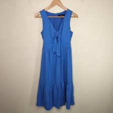BCBG Maxazria Sleeveless Midi Dress Size 4 Womens Blue  Peekaboo Tie Front