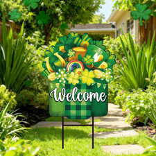 St. Patrick' S Day Metal Garden Stake Welcome Yard Sign Watercolor Green Clover