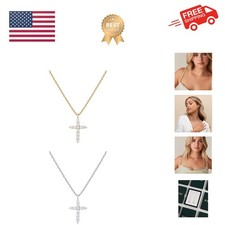 14K Gold Plated Cubic Zirconia Cross Necklace for Women  Cross Faith Pendant...