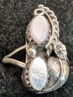 Vintage Woman's Sterling Silver Bead, Leaf, Flower Shell Pink MOP Size 6