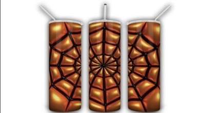 20 Oz Skinny Tumbler Halloween 3D Orange Inflated Spiderweb New Sublimated
