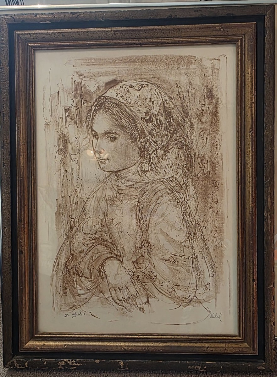 能面　lithograph 作者不詳　Edition1/1 Original lithograph, signed, numbered by Edna Hibel 