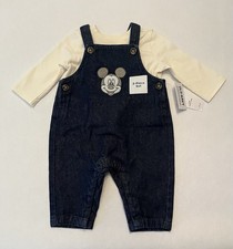 New Disney Baby Boy Clothes Mickey Mouse 0-3 Months Overalls Shirt 2 PC Set