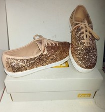 NUEVAS ZAPATILLAS KEDS MUJER CAMPEONA ORO ROSA BRILLO CORBATA NUEVAS TALLA 6W ANCHO 6 W