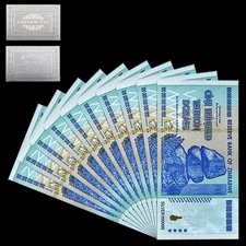 Zimbabwe One Hundred Trillion Dollars Silver Foil Plastic Banknotes 10pcs/lot