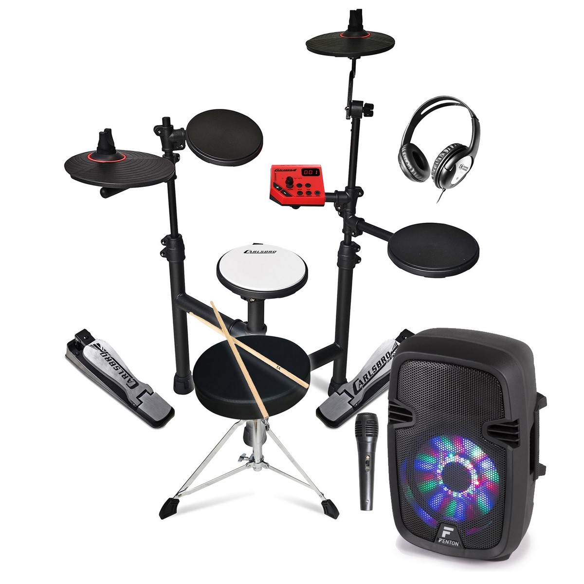 Carlsbro Jazz Style Electronic Drum Kit with FTLED Speaker, Stool