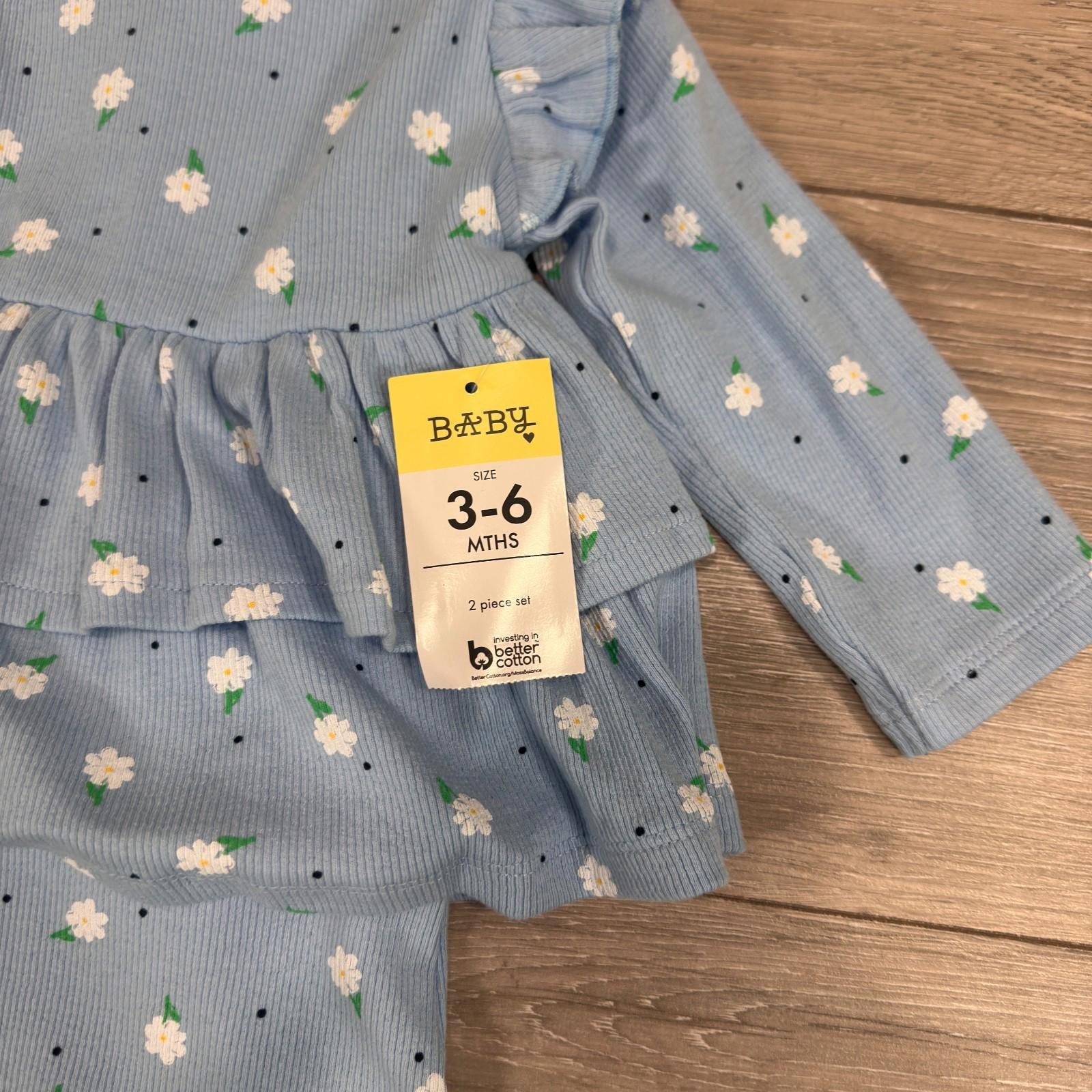 Matalan Baby Girls Ruffle Peplum Two Piece Top & Legging Set 3-6 M Blue image 7