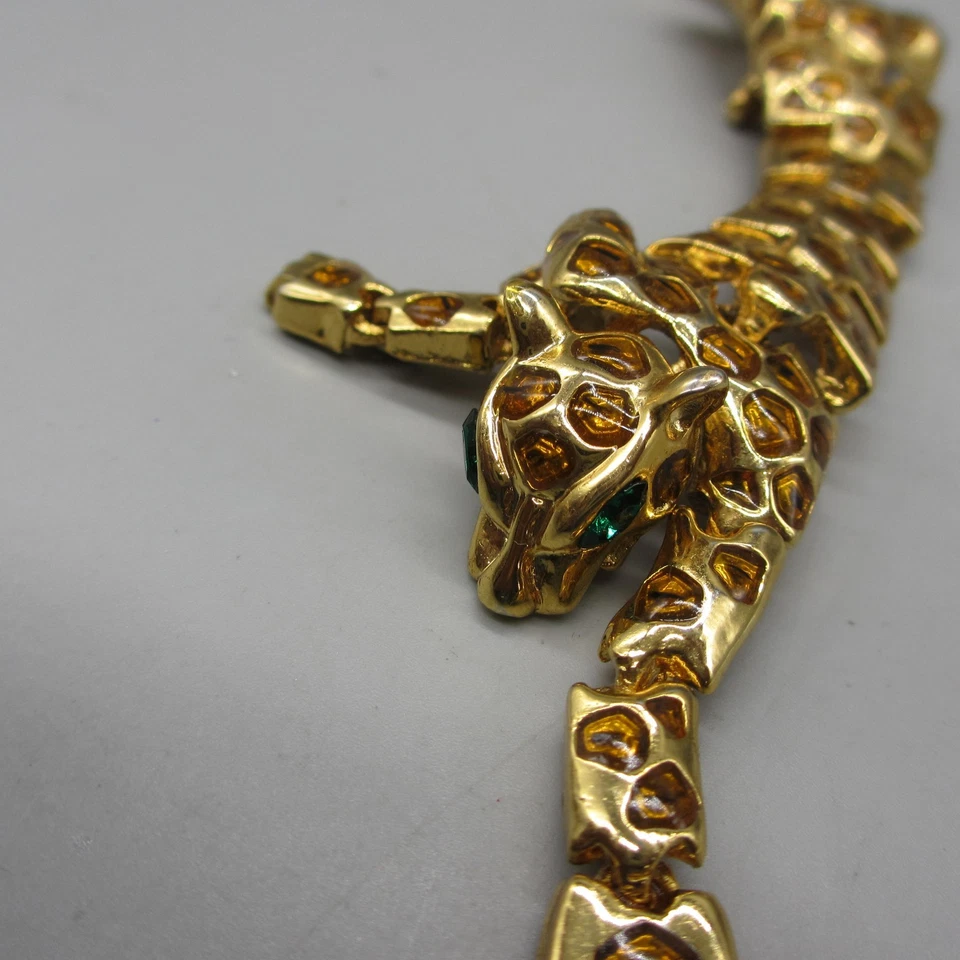 Broche de hombro pantera leopardo estrás articulado ojo verde gato prendedor joyería Foto 4 de 4