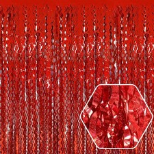 4 Pack Red Wave Foil Fringe Curtain Backdrop, 3.28Ft x 8.2Ft Metallic Tinsel ...