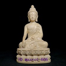 5.4 Inch Chinese Boxwood Wood Hand carved Medicine Buddha Statue Pray Decoration