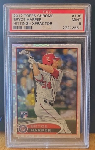 2012 Topps Chrome Bryce Harper Hitting X-Fractor #196 Rookie Nationals PSA 9