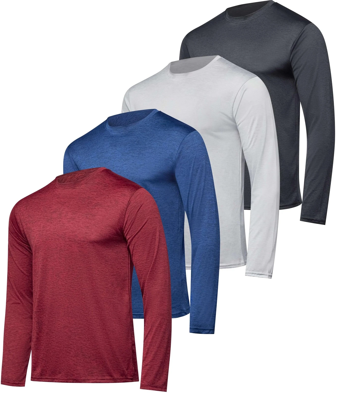 Real Essentials 4 Pack Mens Long Sleeve Dry Fit T Shirts Hiking Fishing Worko...