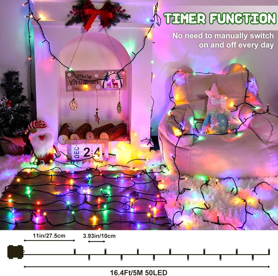 Christmas Lights Outdoor Battery Operated String Lights Total 100LED 33Ft with T - Image 4 of 4