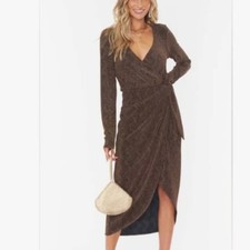 EUC SHOW ME YOUR MUMU Kimora Wrap Dress in Black/Gold Sparkle Knit XS