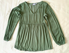 Mamalicious Maternity Green Solid V-Neck Long Sleeve Puff Sleeve Blouse S