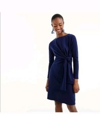 J. Crew Drapey Tie-Waist Dress Ink Blue Stretch Jersey Sheath Long Sleeves Med