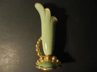 Pottery from ROSEVILLE OHIO Bud Vase GREEN Gold Trim 11"