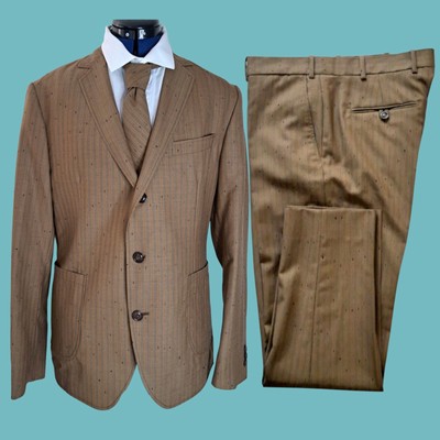 Brooklyn Taylor BKT35 Men s Wool Suit 40R/36W Brown W/ Tie Portugal NWOT
