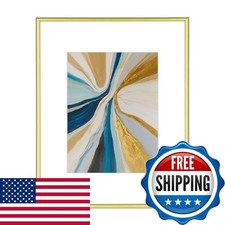 Fkvat 8x10 Gold Aluminum Picture Frame Fits 5x7 Mat HD Glass 1 Pack