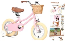  Girls Bike with Basket for 2-12 Years Old Pink 14 Inch With Training Wheels