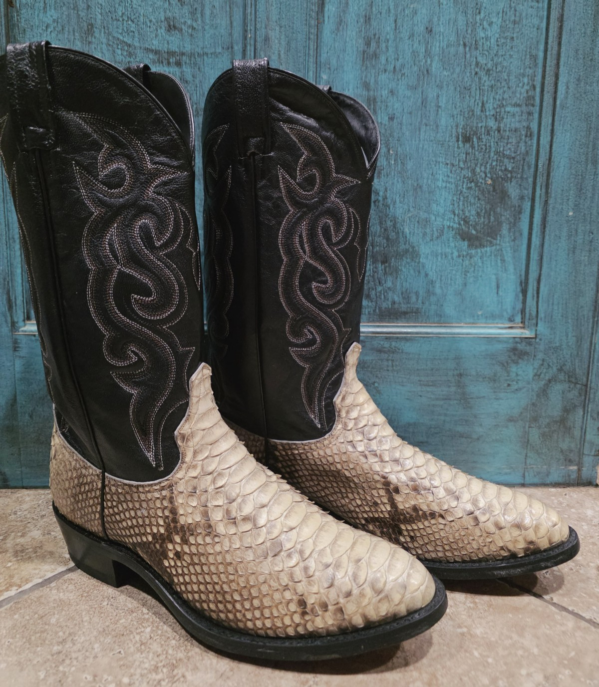 Dan Post Python Boots 9.5 EW Back Cut Belly Up Br… - image 5