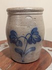 Vintage 1984 Rowe Pottery Works Salt Glazed Cobalt Flowers Utensil Jar Crock