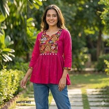 Indian Ethnic Stitched Women Short Kurta Pink Casual Top Kurti