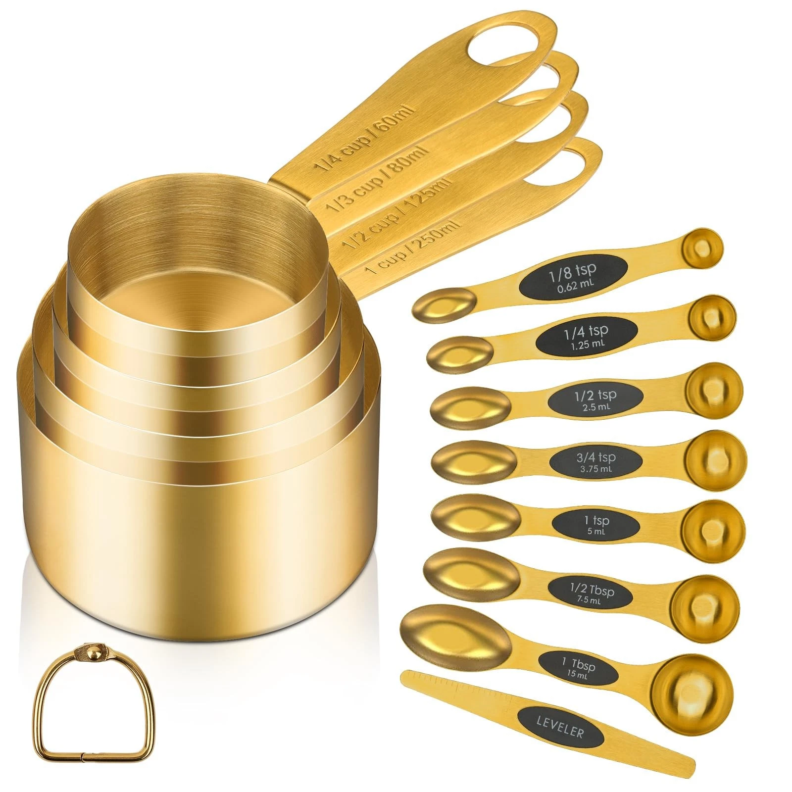GuDoQi Gold Magnetic Measuring Spoons & Cups Set - 12 Pc Dual Sided, Stainless S