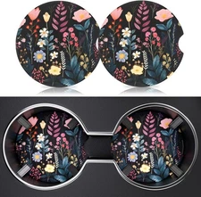 2 Pack Car Cup Holder Coasters 2.63" Ceramic Absorbent with Cork Base