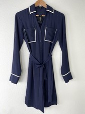 NWT Express Women’s Portofino Shirt Dress Navy Blue With White Piping XS