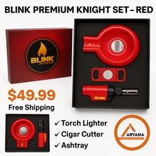 BLINK Premium Knight Set – Red | Cigar Cutter, Torch Lighter & Ashtray Gift Box