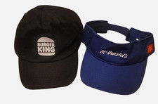 Authentic McDonalds Crew Member Blue Visor and Burger King adjustable Black cap