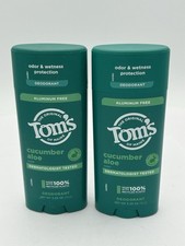 TOM  S Of Maine Deodorant ALUMINUM FREE CUCUMBER ALOE 3.25 oz Each Lot Of 2 New