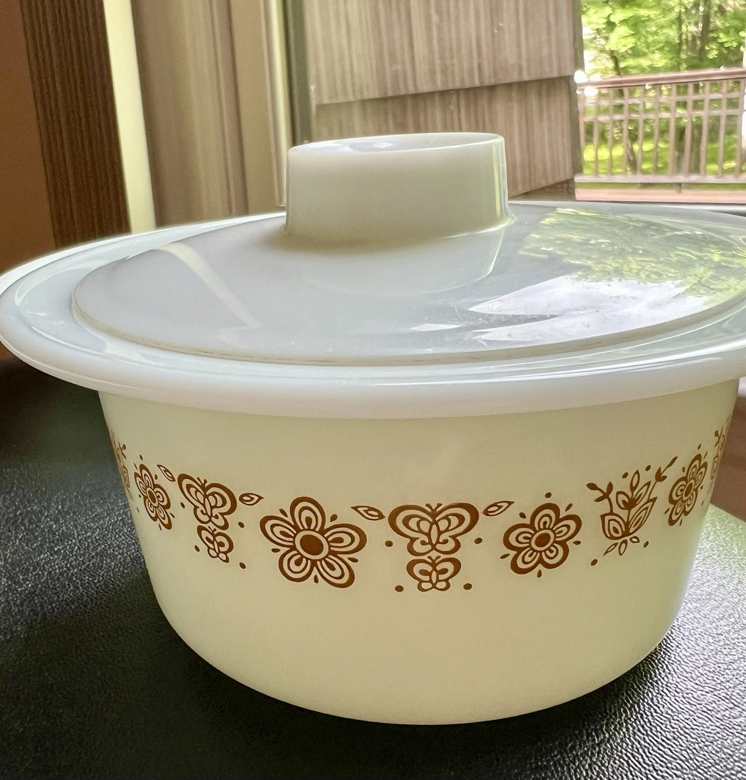 Corning Corelle Vtg Butterfly Gold Butter Tub with Original Plastic Lid by Pyrex