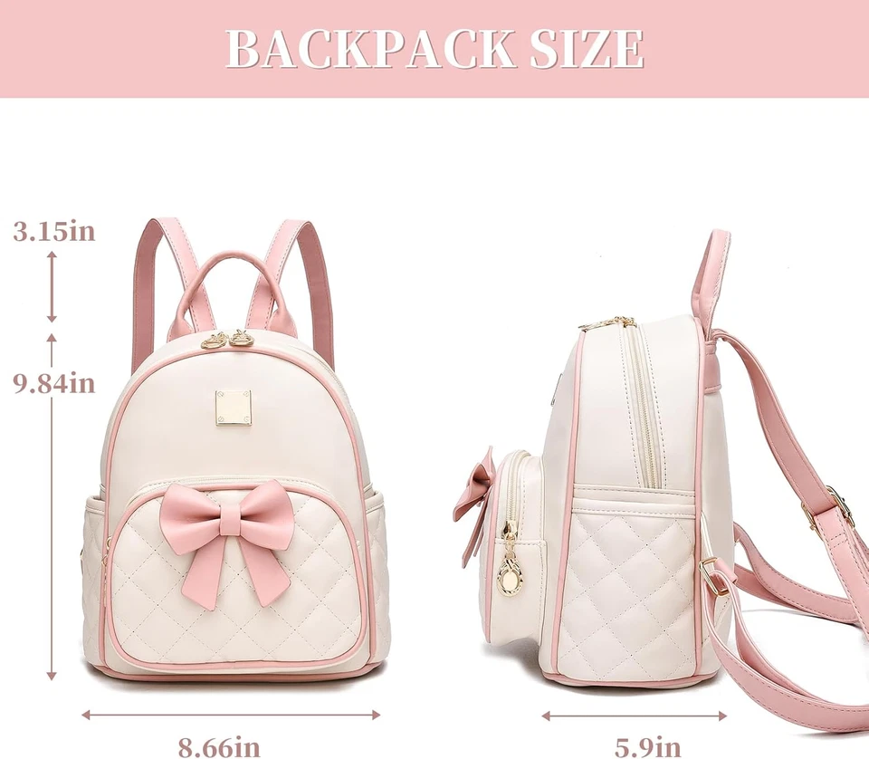 Mini Backpack for Girls Cute Bow Backpack Leather Small Backpack Purse for Women - Image 3 of 4