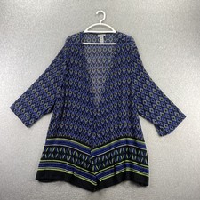 Catherines 3X Blue Black Green Sheer Open Front Kimono Cardigan Boho Stretch