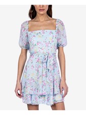 B DARLIN Womens Light Blue Lined Self-tie Belt Skirt Short Dress Juniors 910