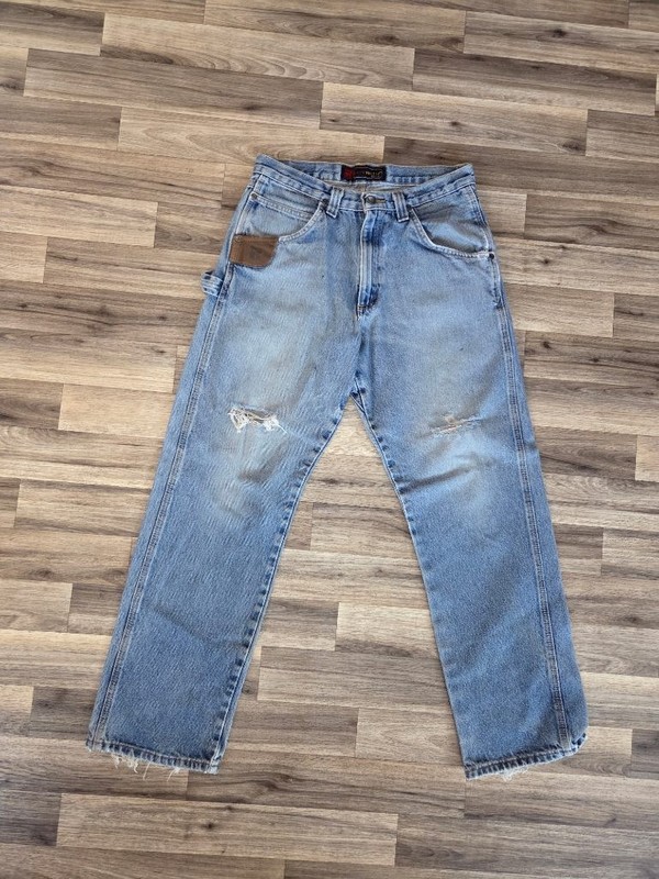 Wrangler Riggs Workwear Carpenter Jeans Distressed Light Wash Grunge Baggy 31x30